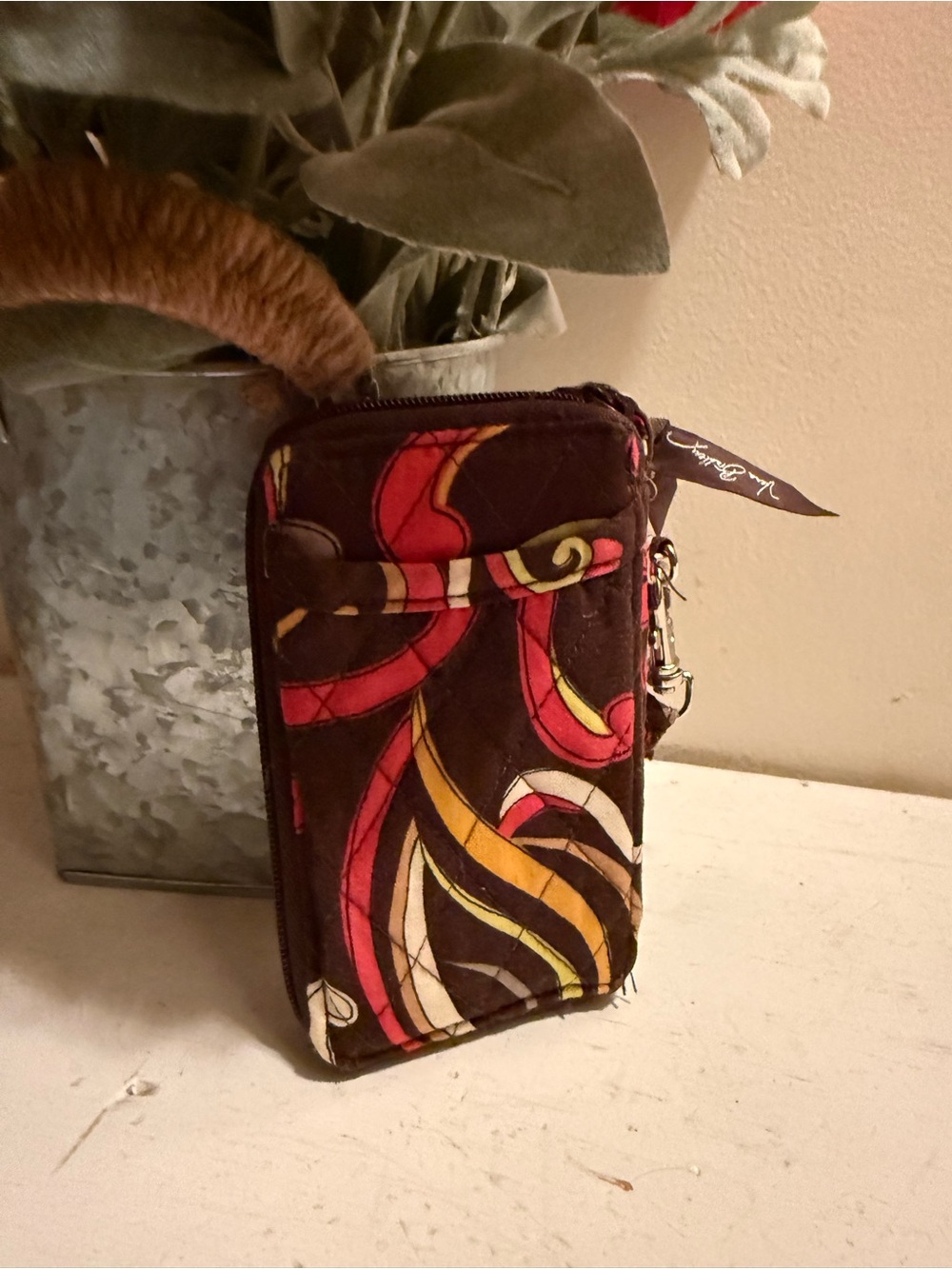 Vera Bradley- Brown Floral Puccini Pattern -Wristlet ID Wallet- Retired